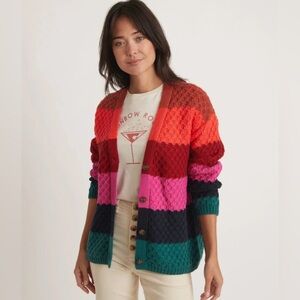 Marine Layer Block Stripe Oversize Cardigan in Multi Colorblock Large